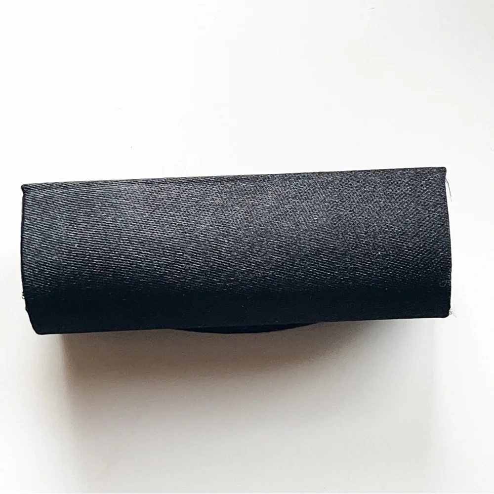 Black Structured Lipstick Case Holder with Mirror Snap Vintage Retro Formal